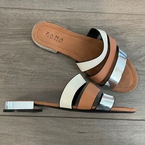 Zara Silver, White, and Tan Sandals